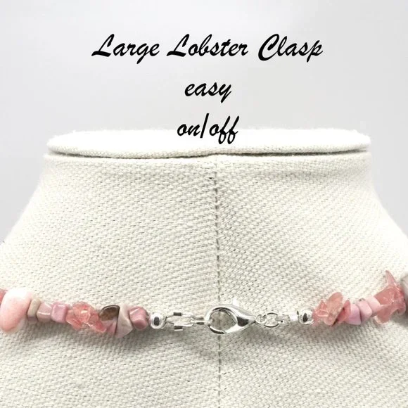 Necklace with Mother of Pearls, Rhodochrosite, Strawberry Quartz, and Jasper. - Picture 6 of 6